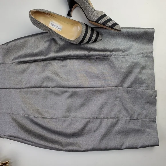 Calvin Klein Silver Grey Ruffle Shoulder Dress 2 - Picture 13 of 14